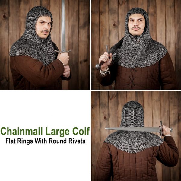 Flat Ring Chainmail Classic Coif, Riveted, ID 9 mm, Natural