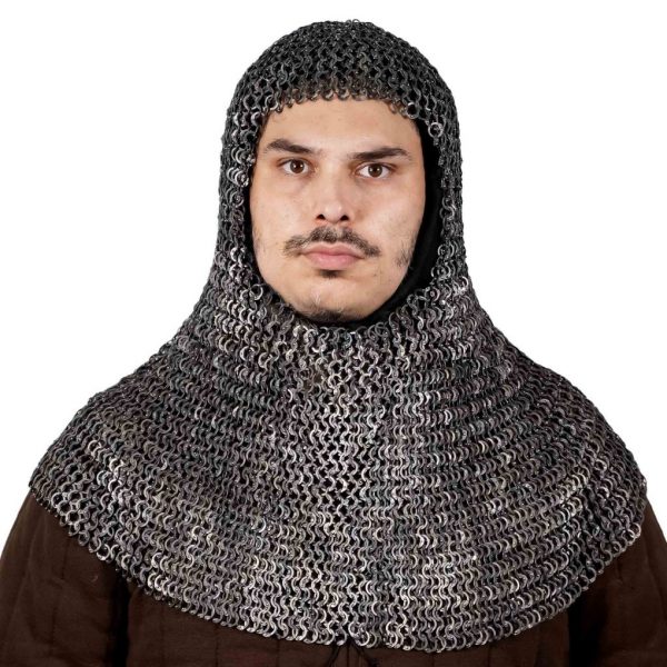 Flat Ring Chainmail Classic Coif, Riveted, ID 9 mm, Natural