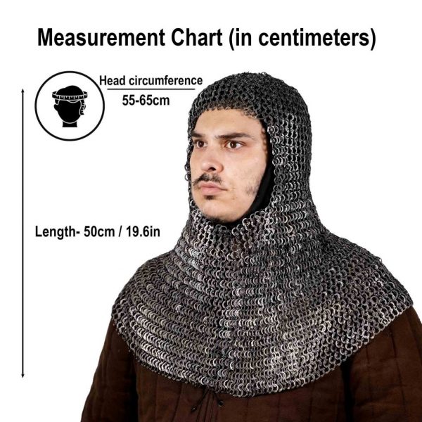 Flat Ring Chainmail Classic Coif, Riveted, ID 9 mm, Natural