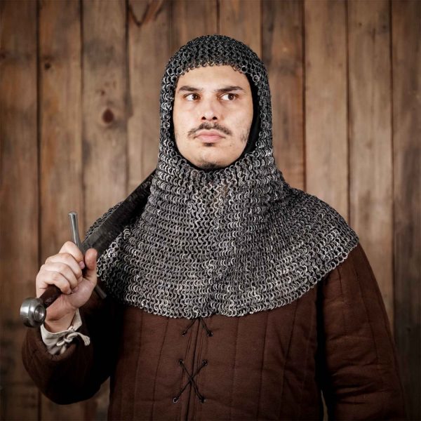 Flat Ring Chainmail Classic Coif, Riveted, ID 9 mm, Natural