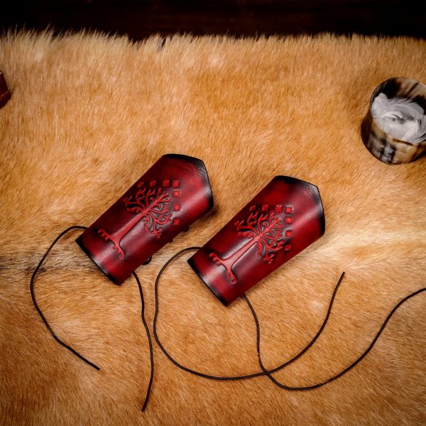 Genuine Leather Bracers with Embossed Tree of Gondor Motif