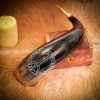 Algiz Protection Rune Drinking Horn With Brass Decoration Genuine Ox Horn