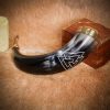 Medieval Viking Drinking Horn with Engraved Valknut Genuine Ox Horn