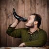 Medieval Viking Drinking Horn Genuine Ox Horn with Engraved Vegvisir