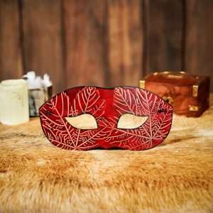 Genuine Leather Eye Mask with Embossed Leaf Motifs