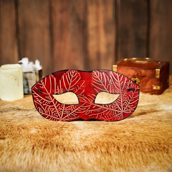 Genuine Leather Eye Mask with Embossed Leaf Motifs