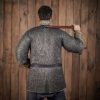 Flat Ring Chainmail Medieval Half Sleeves Shirt Haubergeon, Riveted, ID 9 mm, Natural