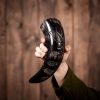 Drinking Horn with Engraved Vine Design Handcrafted from Genuine Ox Horn