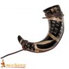 Drinking Horn with Charred Specks and Leather String Handcrafted Genuine Ox Horn
