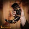 Drinking Horn with Charred Specks and Leather String Handcrafted Genuine Ox Horn