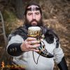 Drinking Horn with Charred Specks and Leather String Handcrafted Genuine Ox Horn