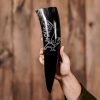Medieval Viking Genuine Drinking Horn with Engraved Raven Design