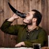 Medieval Viking Genuine Drinking Horn with Engraved Raven Design