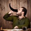 Drinking Ox Horn with Engraved Nordic Design Handcrafted Genuine Ox Horn