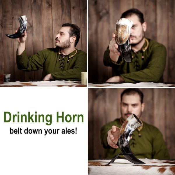 Engraved Rampant Lion Drinking Horn Handcrafted Genuine Ox Horn