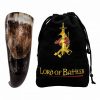 Engraved Rampant Lion Drinking Horn Handcrafted Genuine Ox Horn