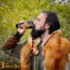 Engraved Cross Drinking Horn with Charred Specks Handcrafted Genuine Ox Horn