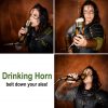 Elfic Drinking Horn With Charred Specks and Brass Fittings Handcrafted Genuine Ox Horn