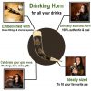 Elfic Drinking Horn With Charred Specks and Brass Fittings Handcrafted Genuine Ox Horn