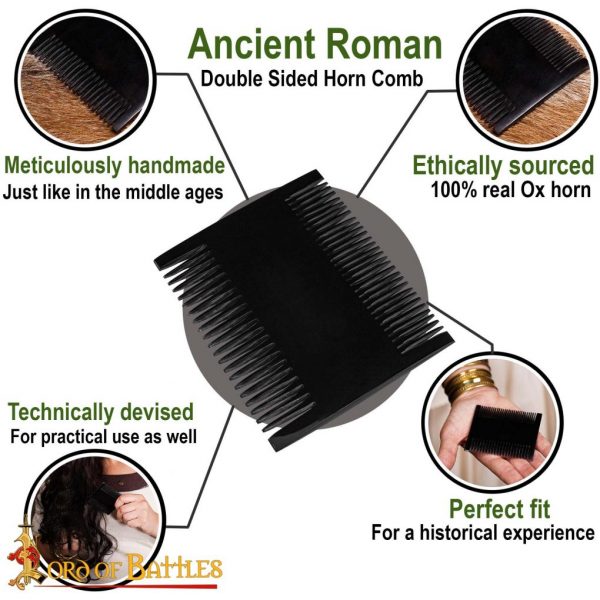 Roman Dual Sided Horn Comb Handcrafted Genuine Ox Horn