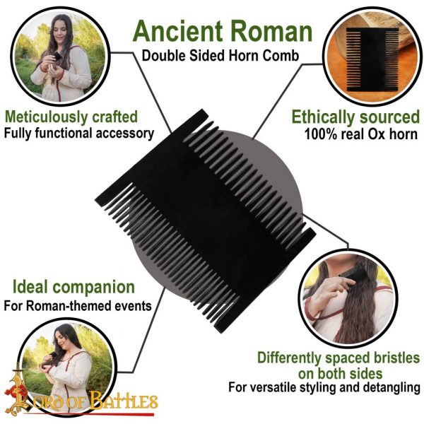 Roman Dual Sided Horn Comb Handcrafted Genuine Ox Horn