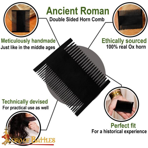 Roman Dual Sided Horn Comb Handcrafted Genuine Ox Horn