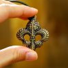 Fleur-de-Lis Pendant With Adjustable Leather Cord Antiqued Brass Accessory
