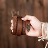 Ornate Viking Leather Belt with Antique Brass Buckle and Chape