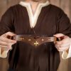 Leather Headband With Pure Brass Templar Cross Mount