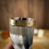 Medieval Viking Drinking Horn with Brass Fittings Handcrafted Genuine Ox Horn