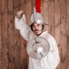 Spanish Morion Helmet with Red Feathers Plume and Leather Liner 16 gauge