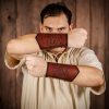 Genuine Leather Bracers with Embossed Fantasy Dragon Design