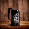 Medieval Viking Horn Tankard with Dire Wolf Motif Beer Mug Handcrafted Genuine Ox Horn