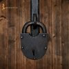 Medieval Hand Forged Iron Padlock with Functional Paired Keys