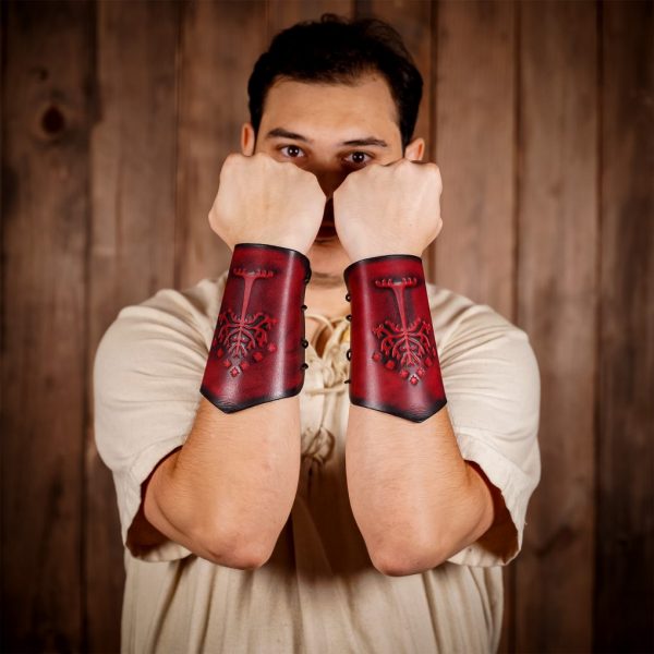 Genuine Leather Bracers with Embossed Tree of Gondor Motif
