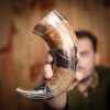Medieval Viking Drinking Horn with Engraved Designs Handcrafted Genuine Ox Horn