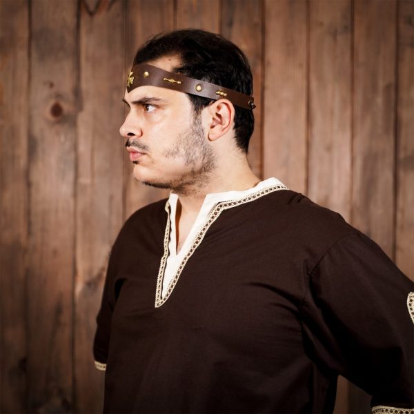 Leather Headband With Pure Brass Templar Cross Mount
