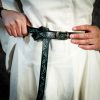 Embossed Green Medieval Handcrafted Leather Belt with Brass Buckle
