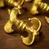 Renaissance Brilliant Brass Leather Mounts Pure Solid Brass Set of 5