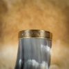 Medieval Viking Drinking Horn with Brass Fittings Handcrafted Genuine Ox Horn