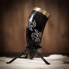 Medieval Odin's Ravens Drinking Horn with Pure Brass Fittings Genuine Ox Horn