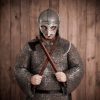 Viking Gjermundbu Antique Steel Helmet with Genuine Leather Liner and Butted Camail