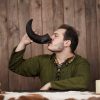 Engraved Stallion Drinking Horn Handcrafted Genuine Ox Horn