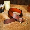 Handcrafted Fantasy Leather Belt with Pure Brass Ring Buckle