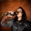 Elfic Drinking Horn With Charred Specks and Brass Fittings Handcrafted Genuine Ox Horn