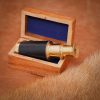 Mini Pure Brass Telescope with Small Wooden Chest Box