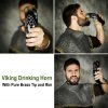 Medieval Viking Drinking Horn with Engraved Valknut Genuine Ox Horn