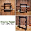 Three Tier Sword and Axe Stand Handcrafted Genuine Hardwood Sword / Axe Display Stand