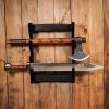 Three Tier Sword and Axe Stand Handcrafted Genuine Hardwood Sword / Axe Display Stand