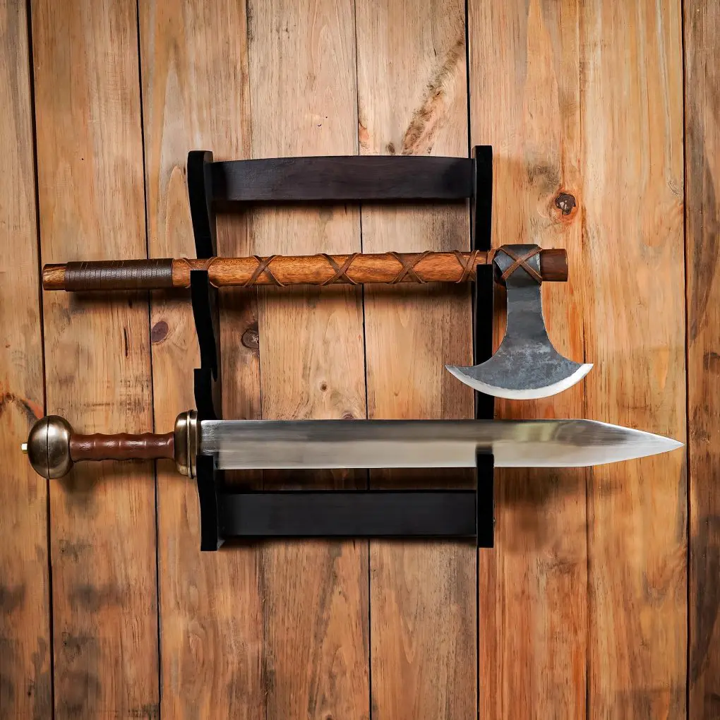 Three Tier Sword & Axe Stand - Handcrafted Elegance